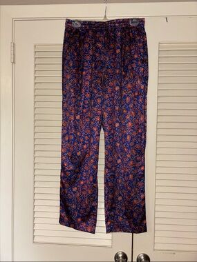 Wide Leg Floral Print Pants in Navy and Orange